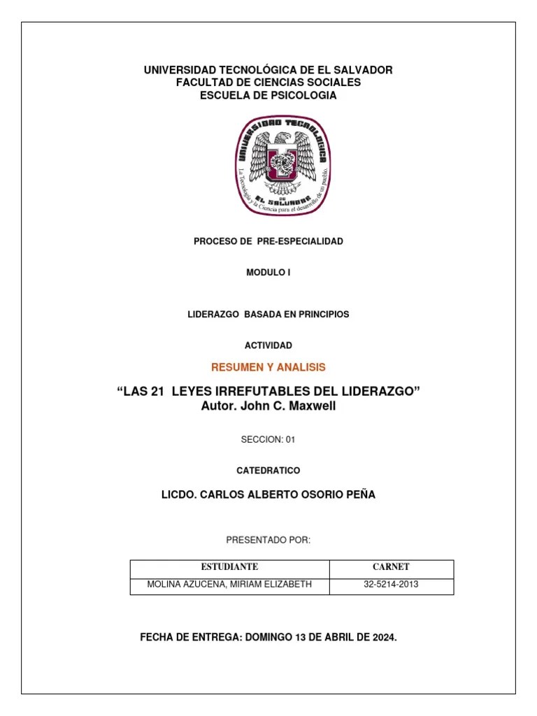 Resumen Y Explicacion Personal De Las 21 Leyes Irrefutables De Jonh C ...