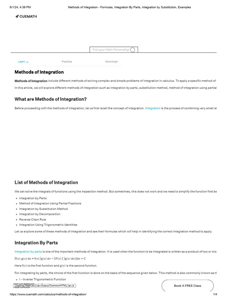 Methods Of Integration - 1 | PDF | Integral | Function (Mathematics)