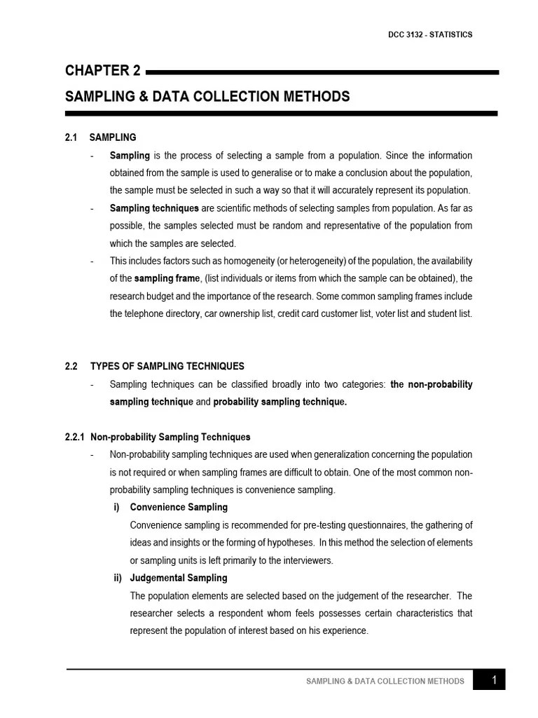 Chapter 2 - Sampling Data Collection Methods | PDF | Sampling (Statistics) | Questionnaire