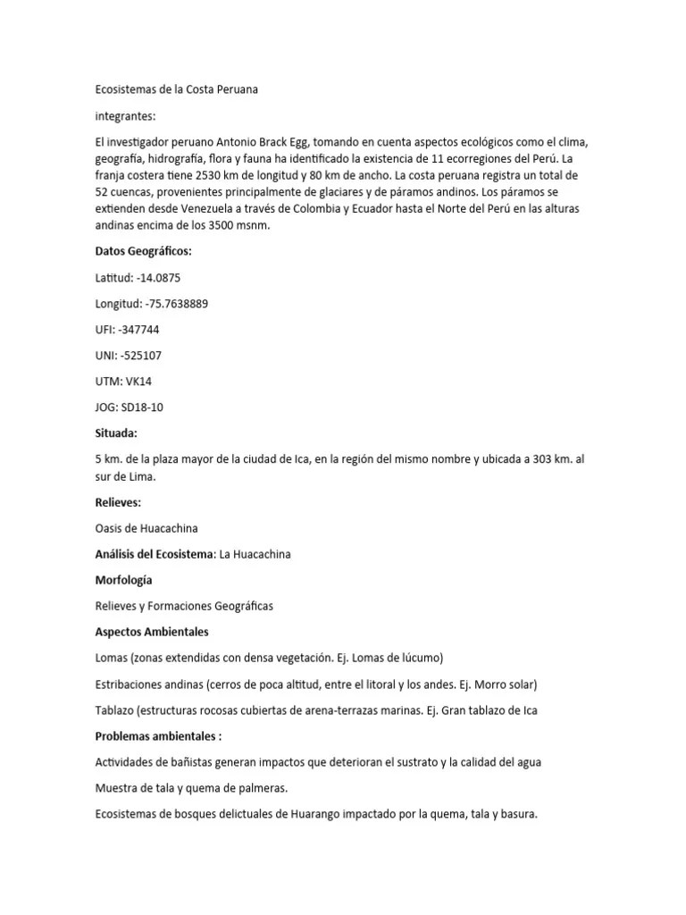 Ecosistemas De La Costa Peruana | PDF | Perú | Andes