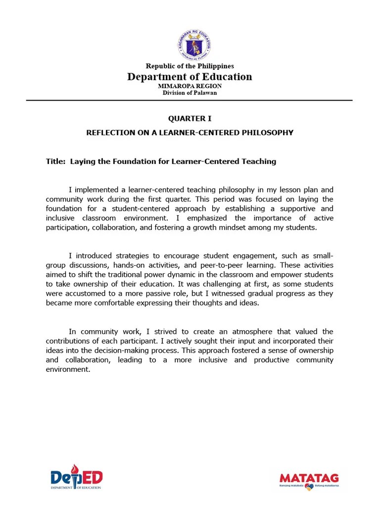 23. REFLECTION ON LEARNER-CENTERED PHILOSOPHY TI-III SAMPLE-OBJECTIVE ...