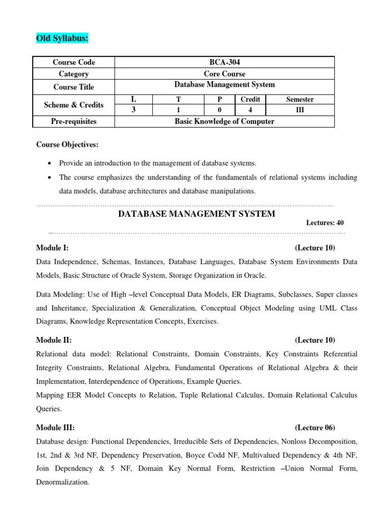 Bca Iii DBMS Syllabus | PDF | Relational Model | Relational Database