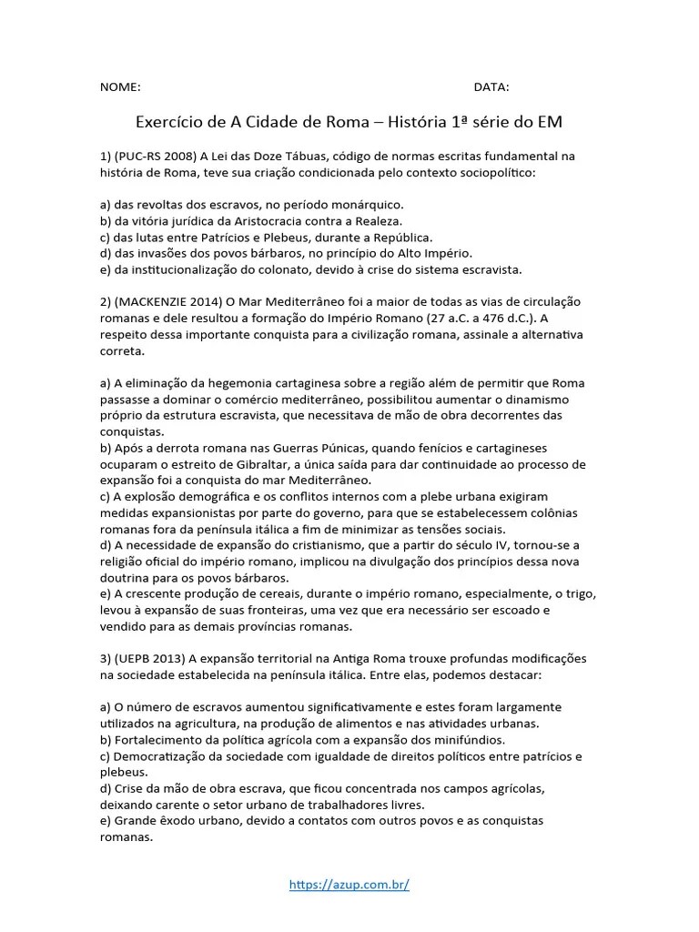 Exercício De A Cidade De Roma - História 1 Série Do EM 1 | Download ...