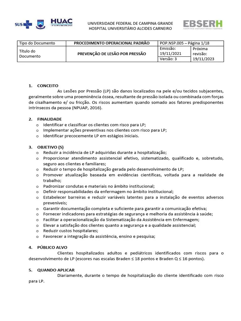 Pop - Nsp.005 Prevenção De Lesão Por Pressão | Download Grátis PDF ...