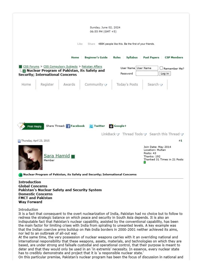 Nuclear Program Of Pakistan, Its Safety And Security; International Concerns - CSS Forums | PDF ...