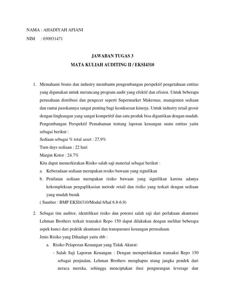 Tugas 3 Auditing Ii | PDF | Bisnis | Hukum