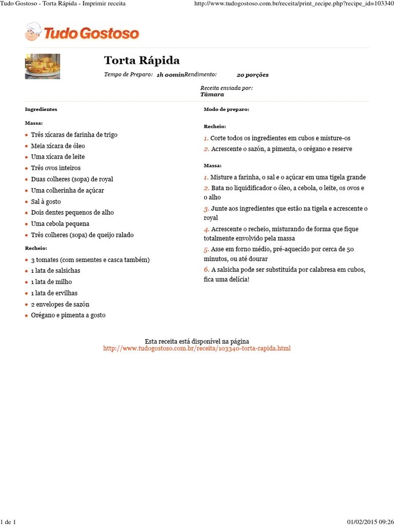 Tudo Gostoso - Torta Rápida - Imprimir Receita | PDF | Alimentos ...