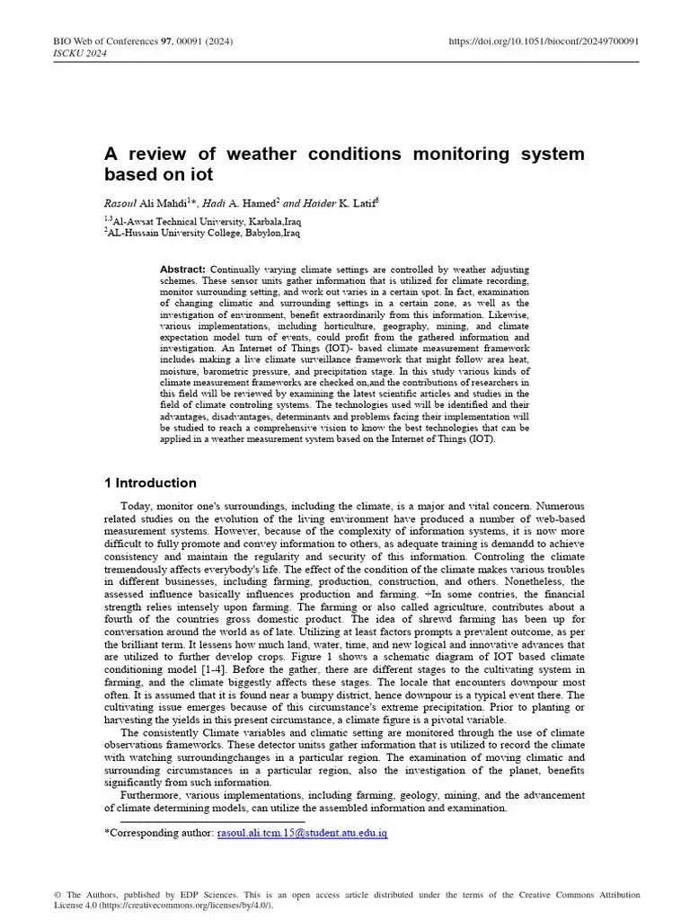 A Review Of Weather Conditions Monitoring System Based On Iot | PDF ...