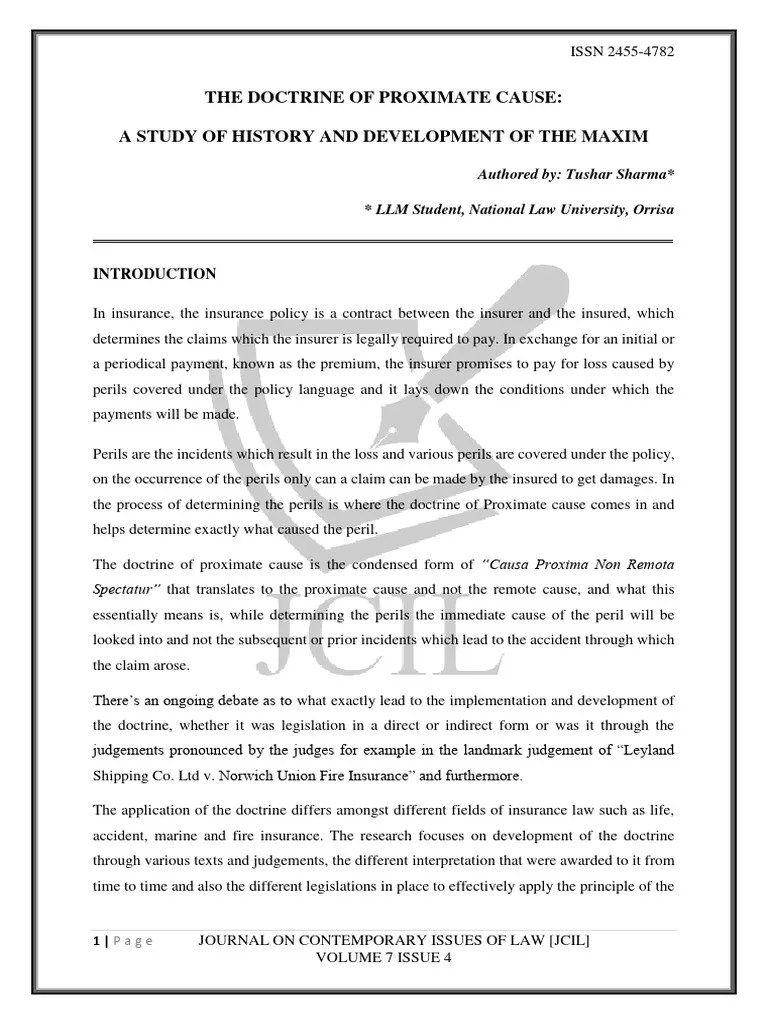 The Doctrine Of Proximate Cause | PDF | Proximate Cause | Insurance