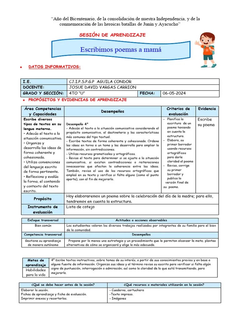 Sesion Comunicacion 06-05-2024 | PDF | Poesía | Aprendizaje