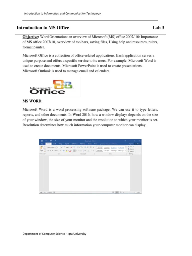 Lab-3-Introduction To MS Office | PDF | Microsoft Word | Microsoft Office