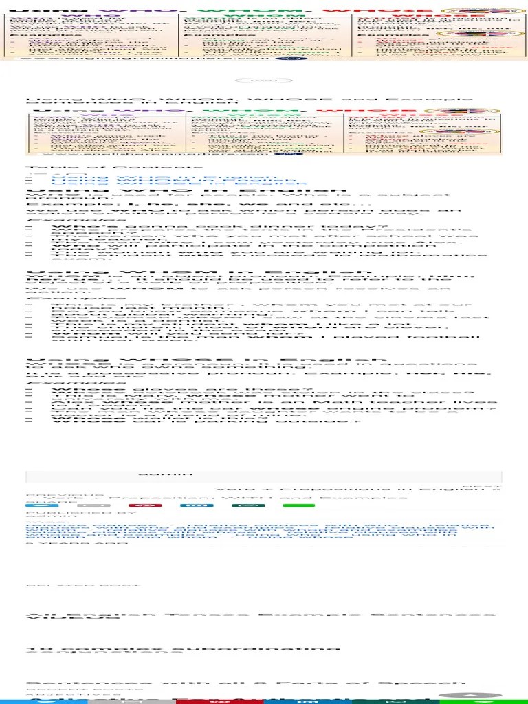 Using WHO, WHOM, WHOSE And Example Sentences In English - English Grammar Here | PDF | English ...