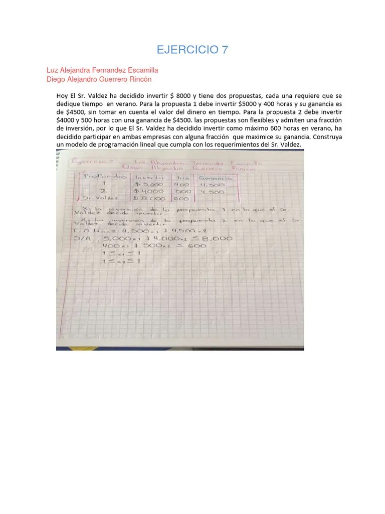 Ejercicio 7 Modelos De Optimizacion | PDF