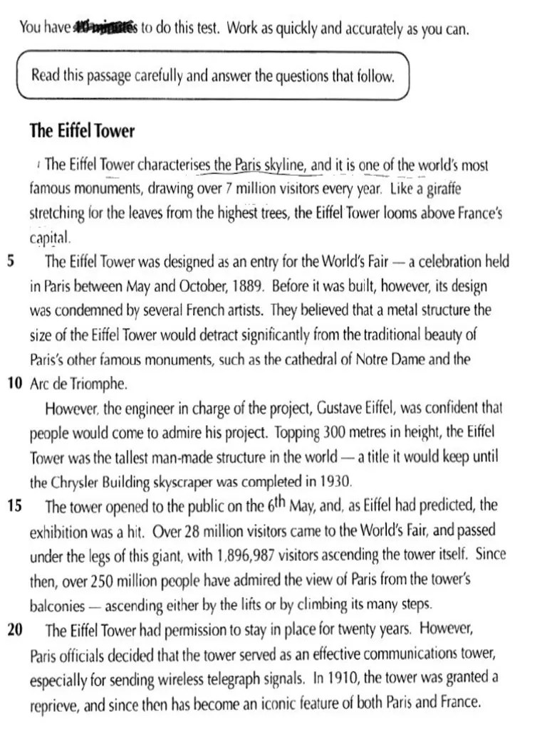 English Comprehension Eiffel Tower | PDF