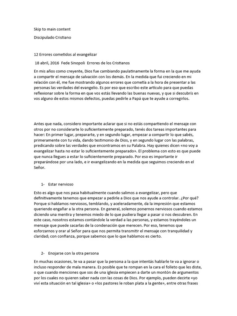 12 Errores Cometidos Al Evangelizar-Pastor José Méndez | PDF | Jesús ...