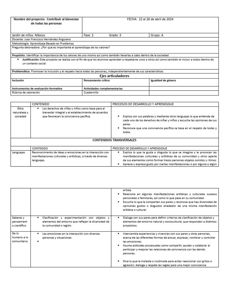 Planeacion Preescolar Juan | PDF | Educación De La Primera Infancia ...