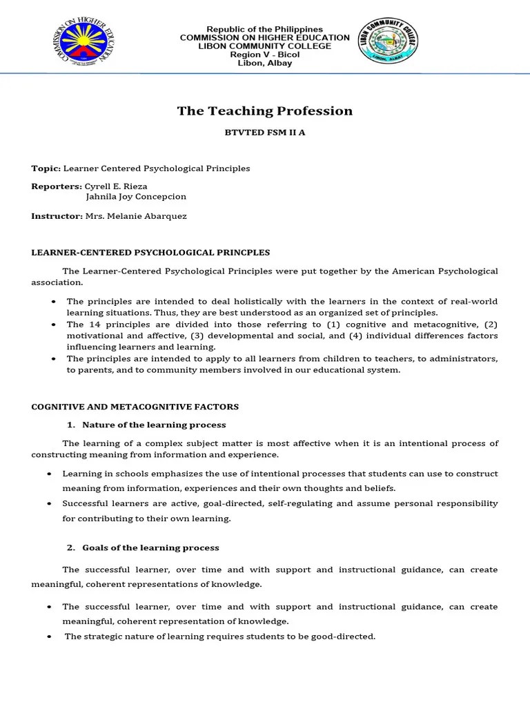 Learner-Centered Principles Guide | PDF | Learning | Motivational