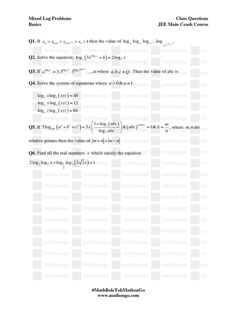 3.mixed Log Problems - Basics - Class Question - JEE Main Crash Course ...