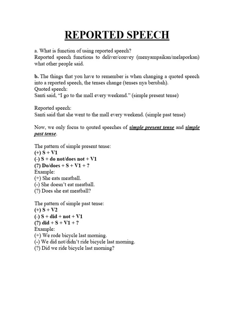 REPORTED SPEECH CLASS VI | Download Free PDF | Verb | Syntax