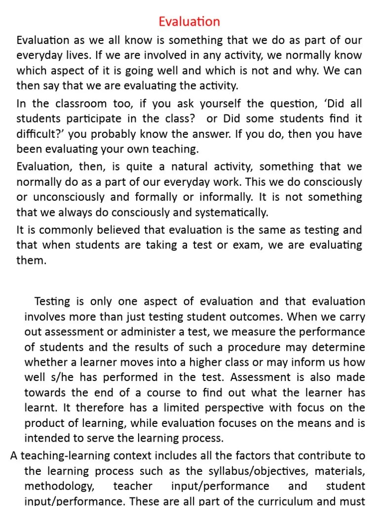 Evaluation & Tests | PDF | Educational Assessment | Learning