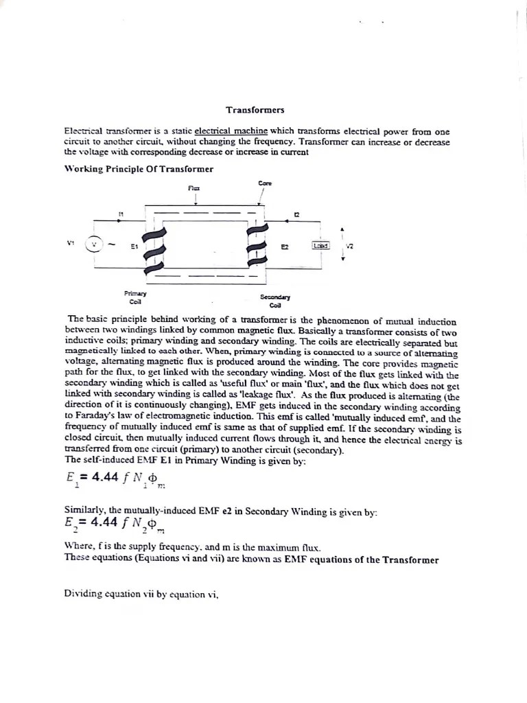 Transformers Notes | PDF | Transformer | Electromagnetic Induction