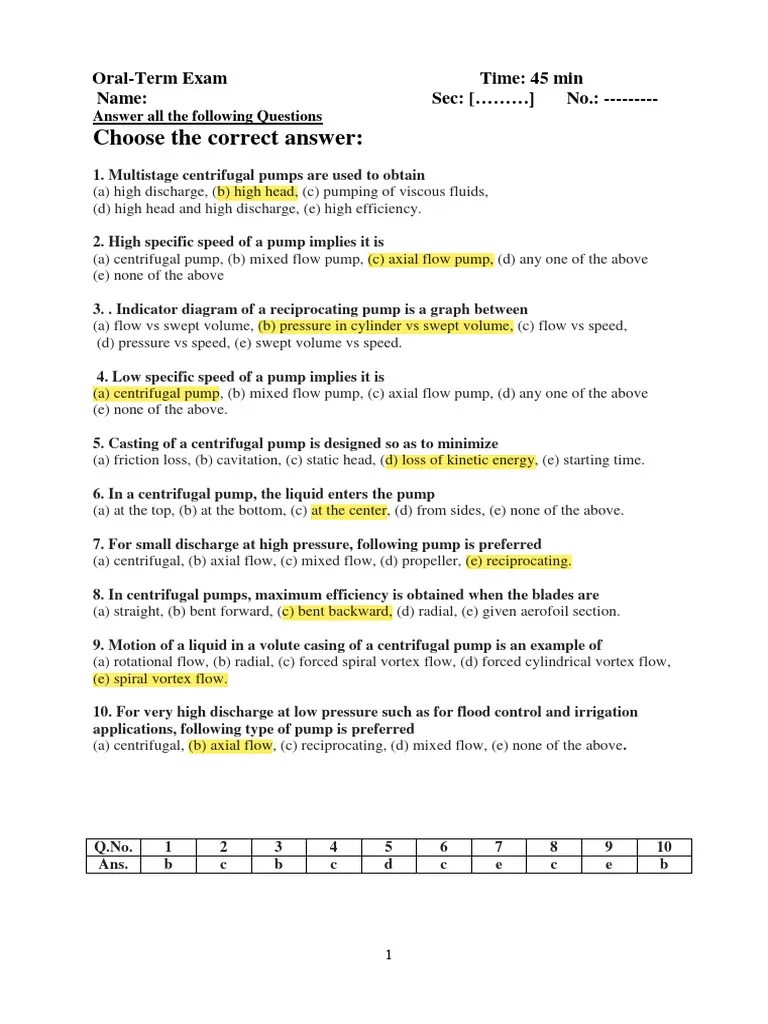 Oral Exam-1 | PDF | Pump | Turbine