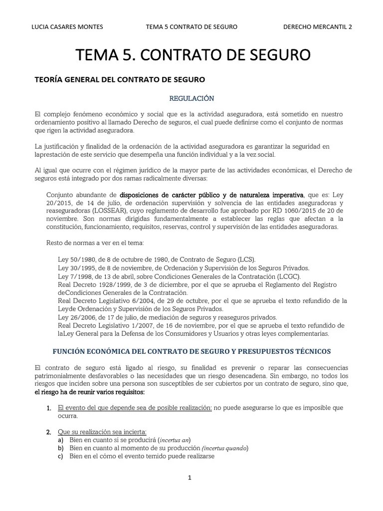 Tema 5 Contratos De Seguro | PDF | Póliza De Seguros | Seguro