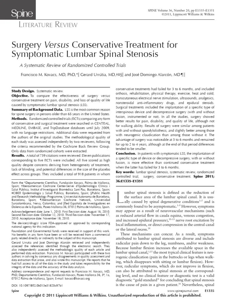 Surgery Versus Conservative Treatment For Symptomatic Lumbar Spinal ...