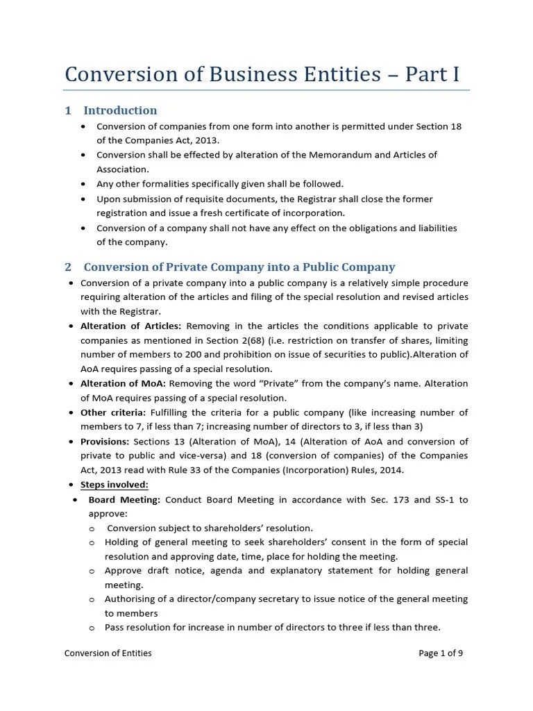 Conversion Of Entities-1 | PDF | Expense | Articles Of Association