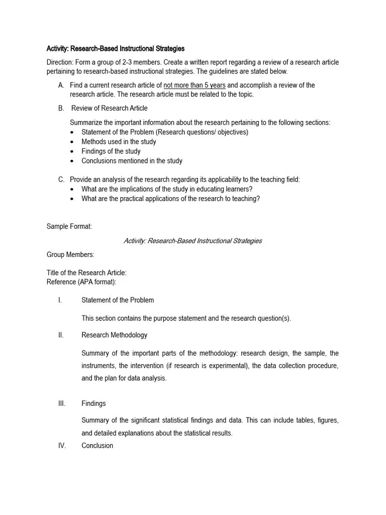 Activity Research Based Instructional Strategies | PDF | Methodology ...
