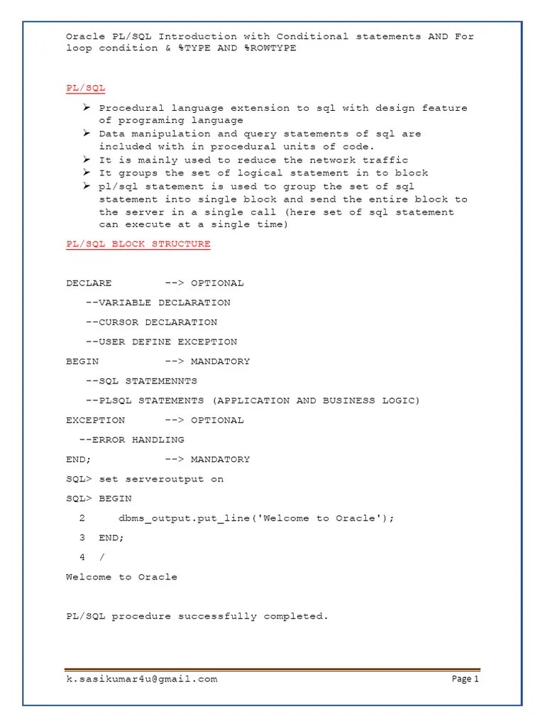 Condition And Control Statements | PDF | Pl/Sql | Control Flow