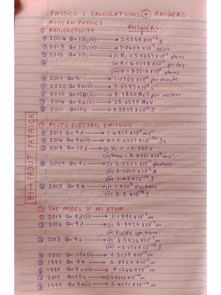 A LEVEL PHYSICS P1 (MODERN PHYSICS) Calculation Qns & Answers- By Prout ...