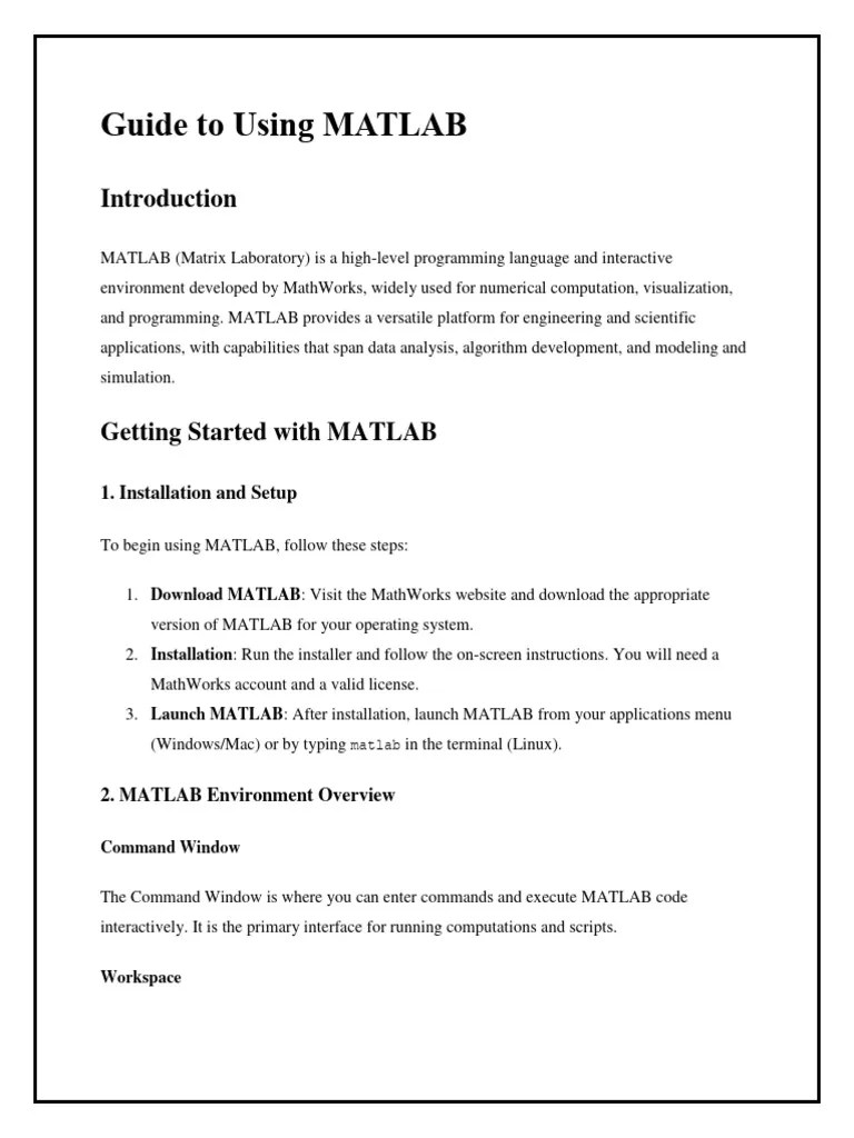 Guide To Using MATLAB | PDF | Matlab | Matrix (Mathematics)