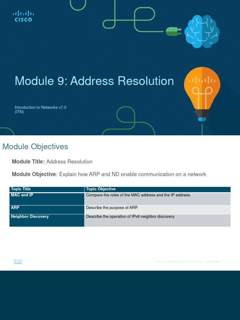 ITN Module 9 Address Resolution | PDF | I Pv6 | Internet Protocols