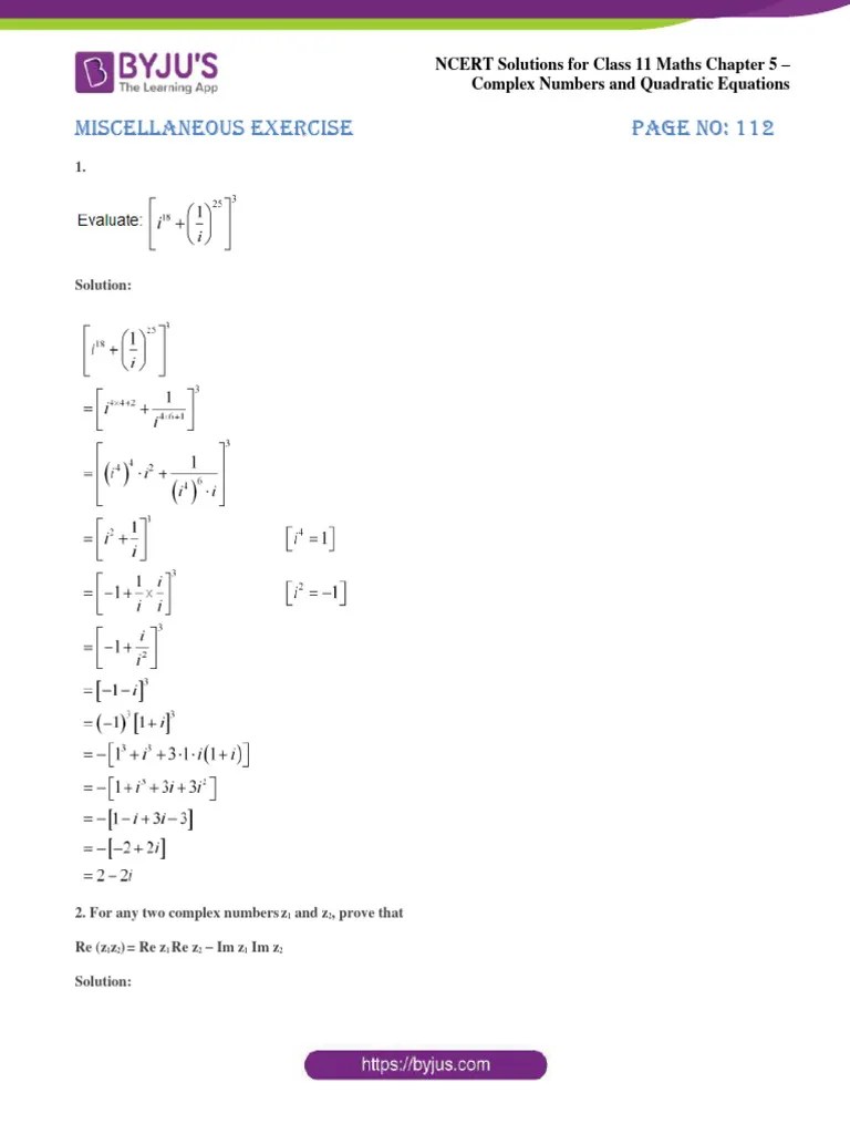 NCERT Solutions For Class 11 Maths Chapter 5 Complex Numbers And ...