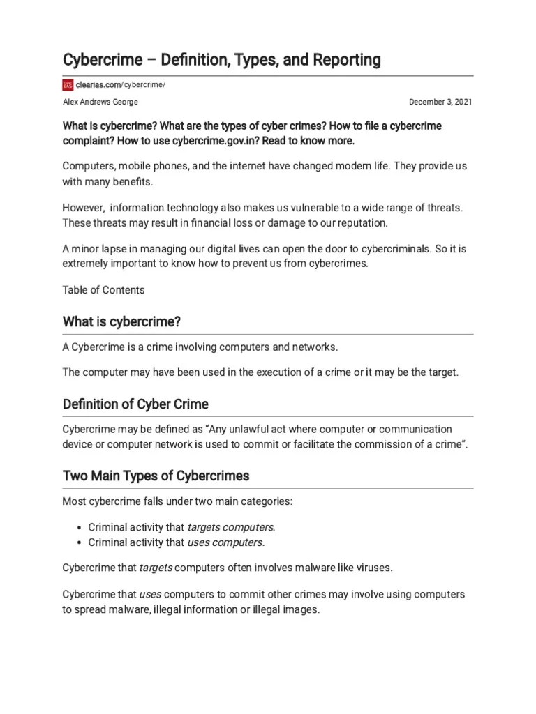 Cybercrime - Definition, Types, And Reporting | PDF | Cybercrime | Phishing