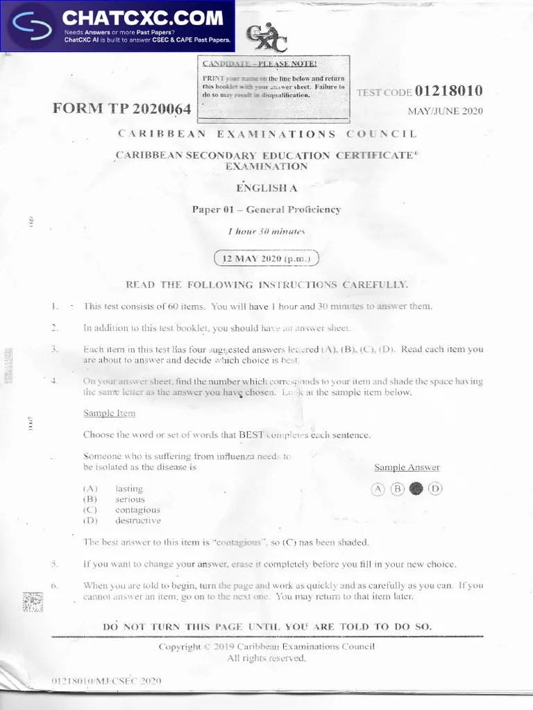 Csec English A P1 2020 Pdf