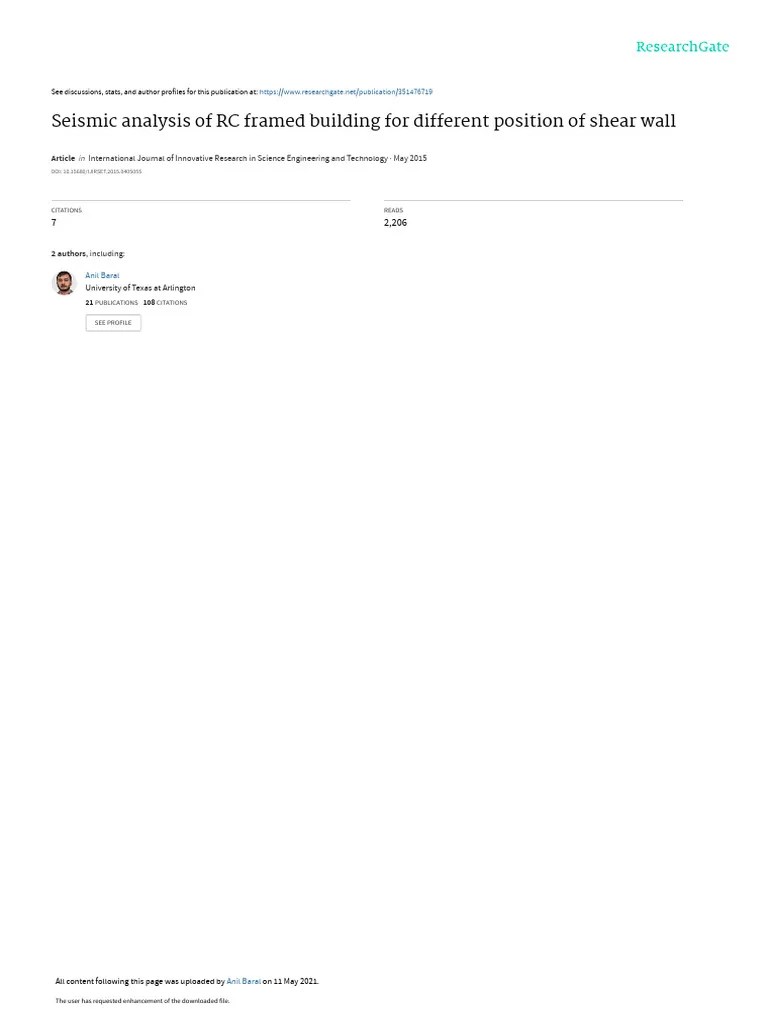 Seismic Analysisof RCFramed Buildingfor Different Positionof Shearwall | PDF | Beam (Structure ...