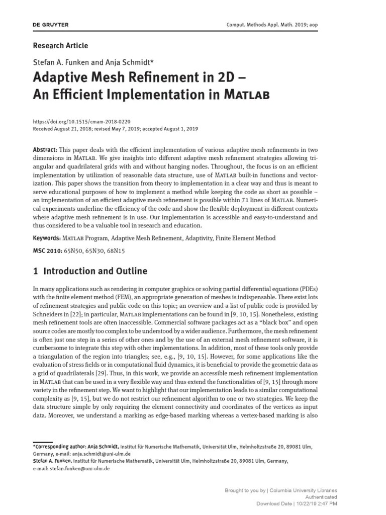 Adaptive Mesh Refinement In 2D - An Efficient Implementation In Matlab ...