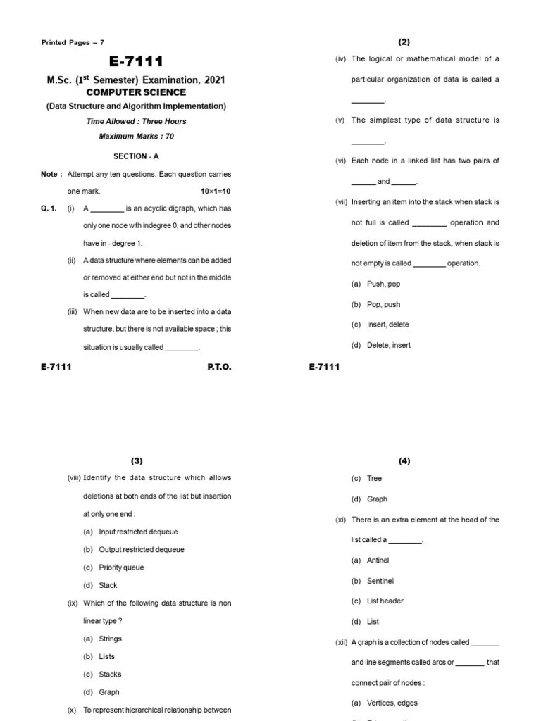 Msc-1-sem-cs-data-structure-and-algorithm-implementation-e-7111-2021 ...