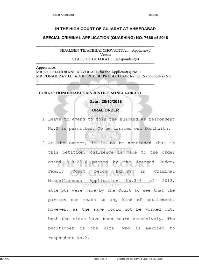 Gujrat HC Prosecute Wife For Comitting Perjury | PDF | Criminal Procedure In South Africa ...