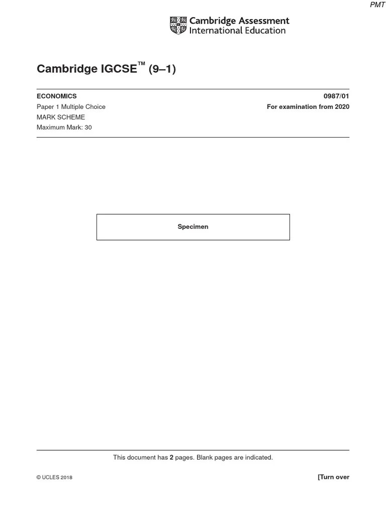 Specimen 2020 MS - Paper 1 CIE Economics IGCSE | PDF | Student ...
