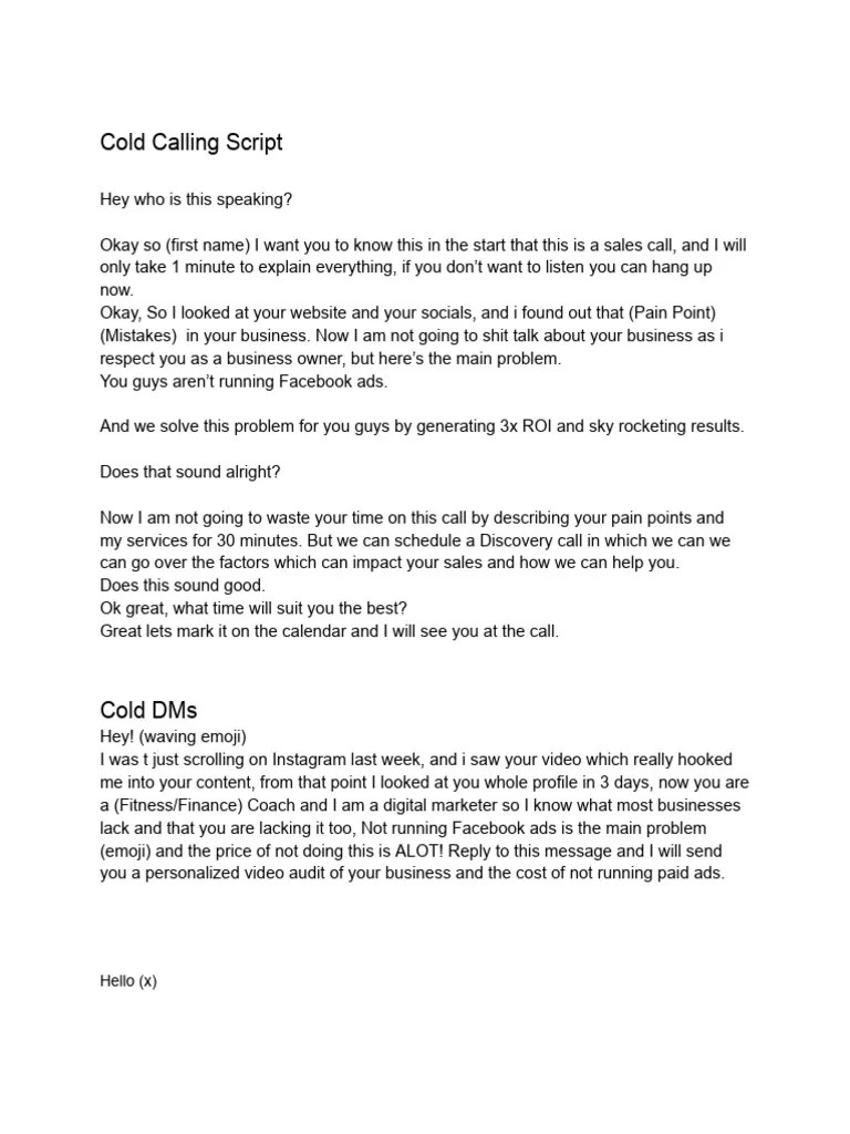 Cold Calling Script | PDF | Mass Media