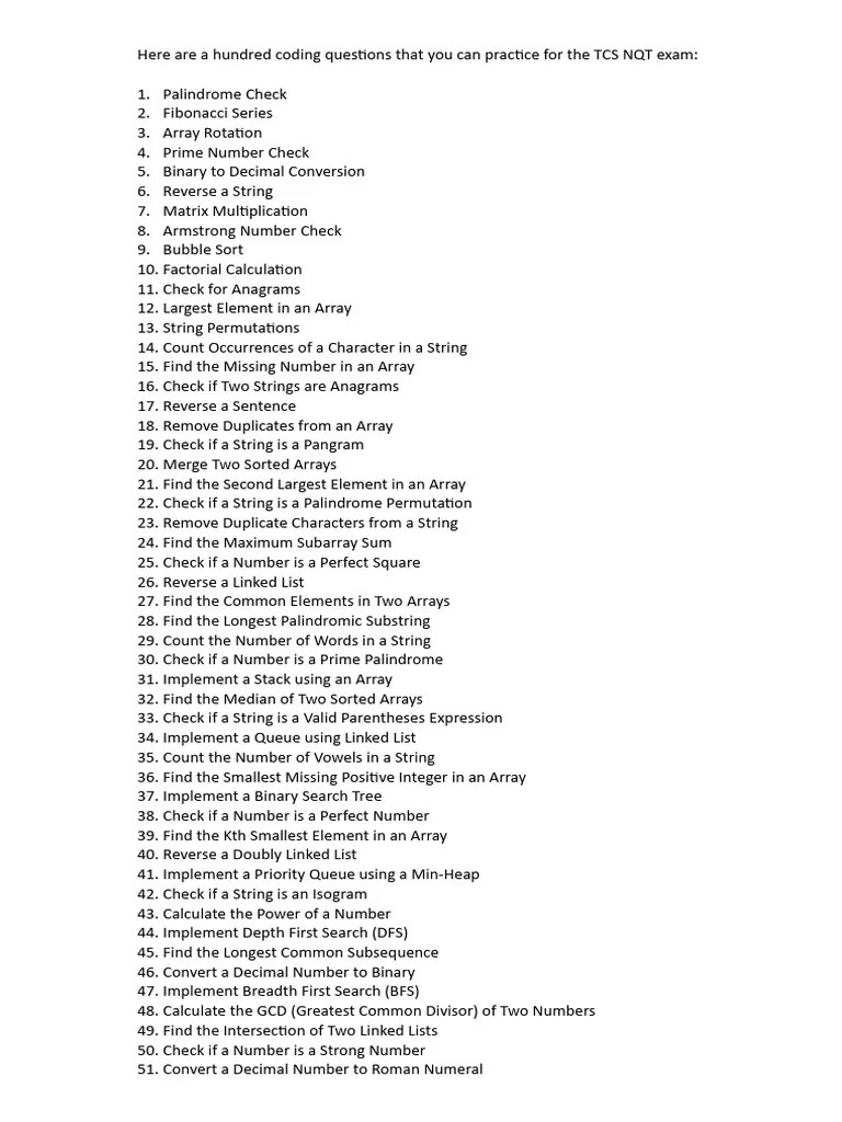 100 Coding Questions | PDF | Algorithms And Data Structures | Algorithms