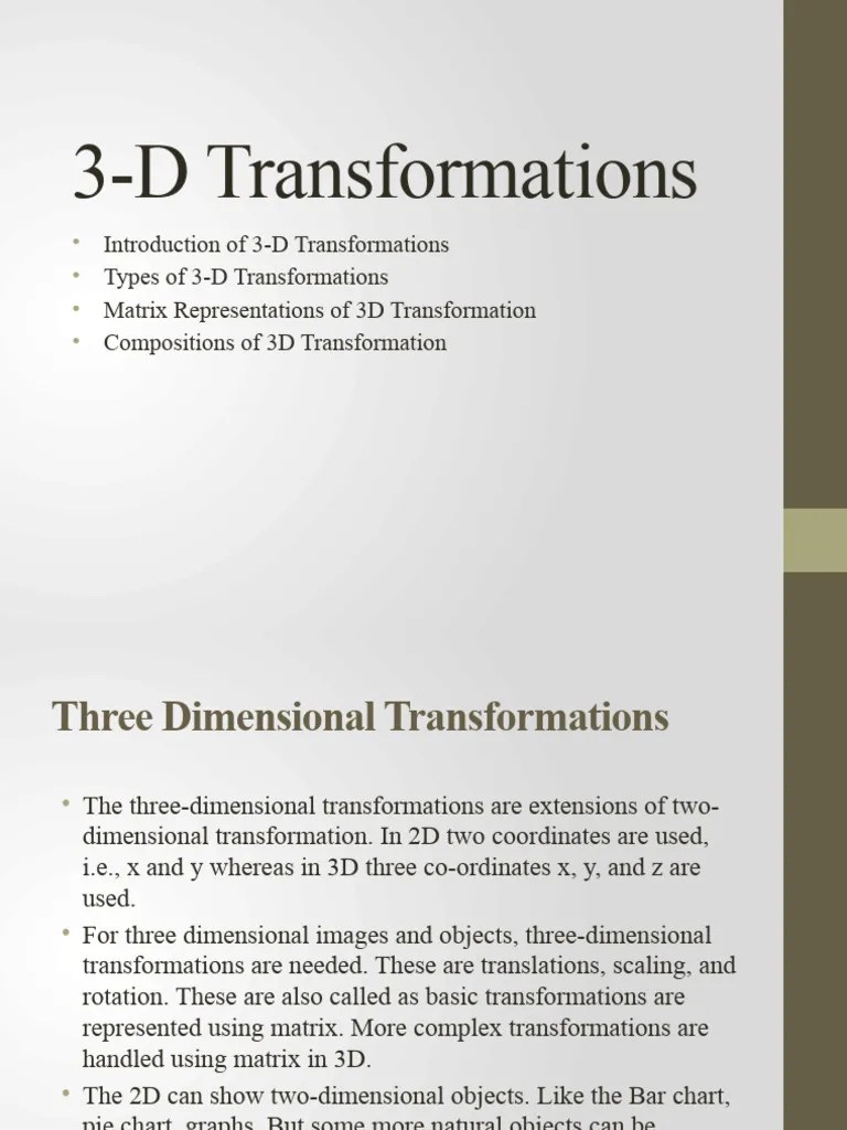 Ch. 4 3-D Transformations | PDF | Cartesian Coordinate System | Shape