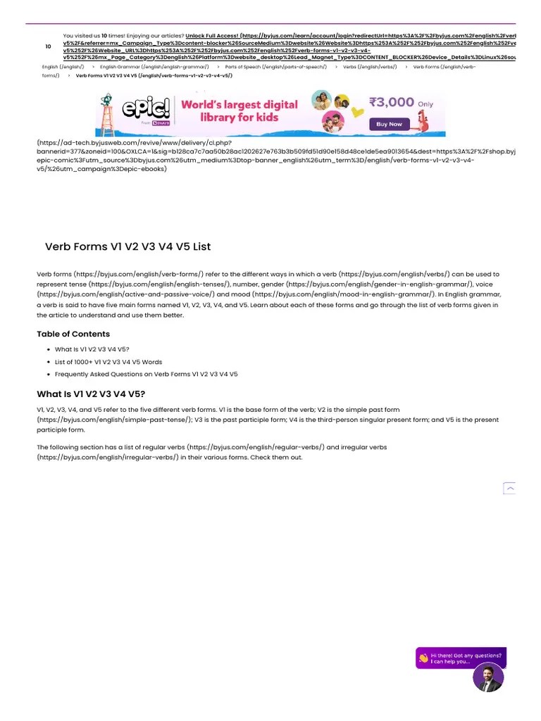 Verb Forms V1 V2 V3 V4 V5 List | PDF | Visual Cortex | English Grammar