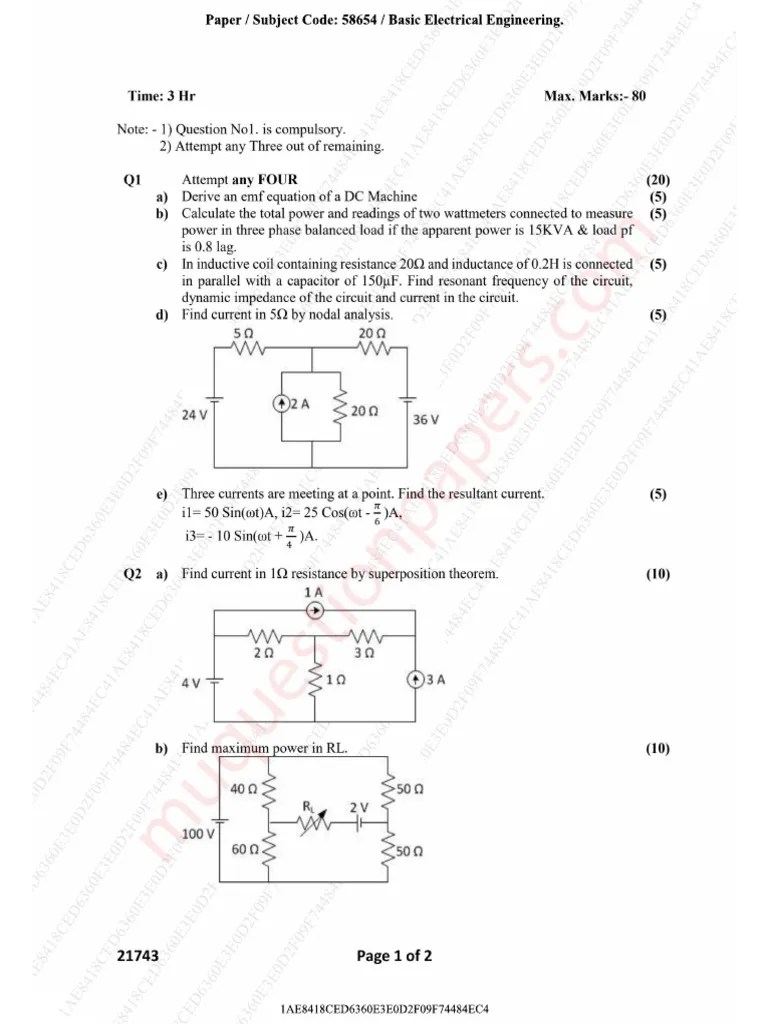 Be First Year Engineering Semester 1 2022 December Basic Electrical ...