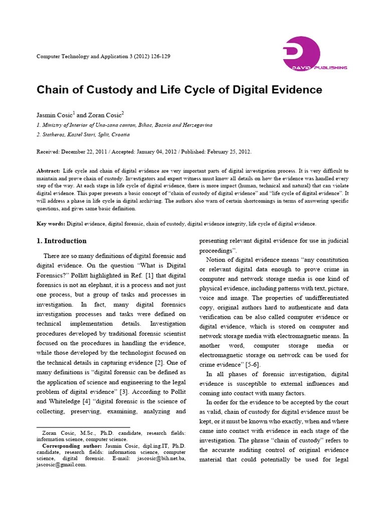 Chain Of Custody And Life Cycle Of Digital Evidence | PDF | Digital Forensics | Product Lifecycle