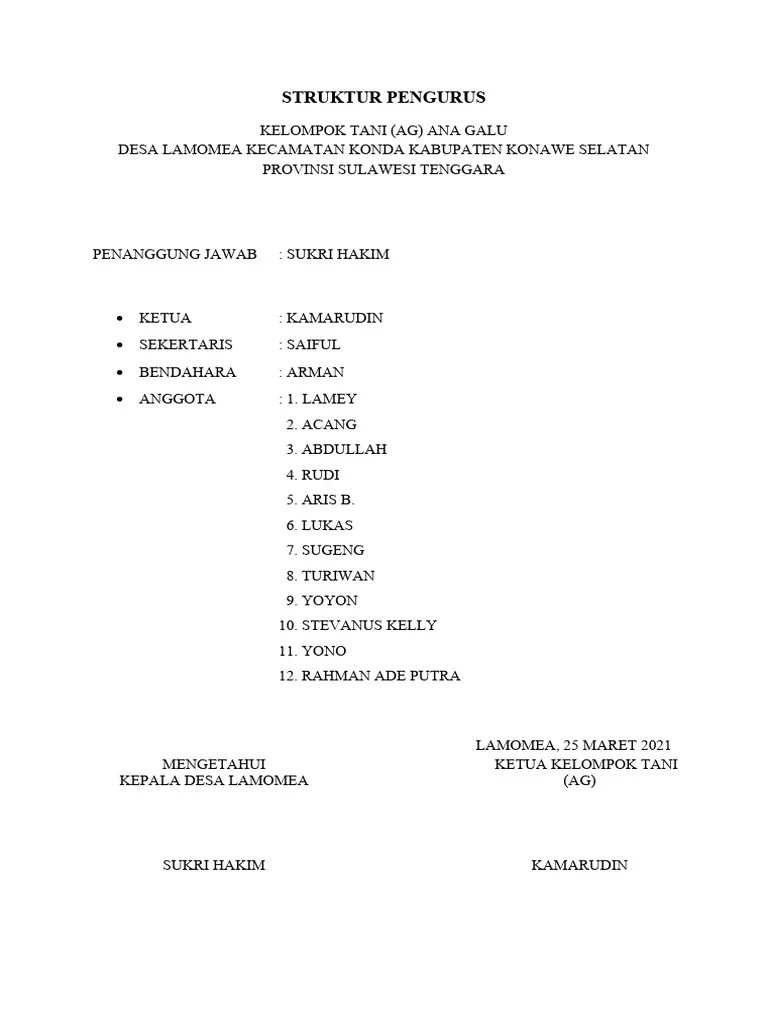 Struktur Pengurus Kelompok Tani | PDF