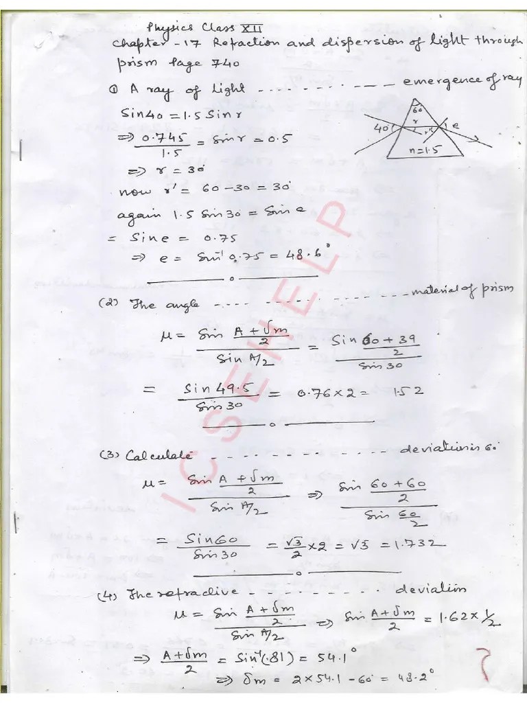 Nootan Solutions Refraction And Dispersion Of Light Through A Prism Ch-17 | PDF